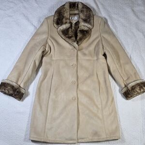 Jones New York Tan Faux Suede Faux Fur Trim  Coat
